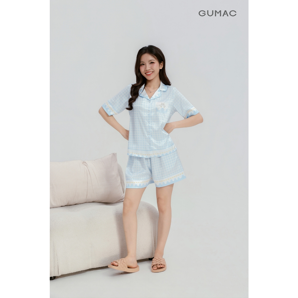 Đồ Mặc Nhà Pyjama Nữ GUMAC Quần Ngắn Chất Liệu Lụa Vân Gỗ Mềm Mại Thoáng Mát