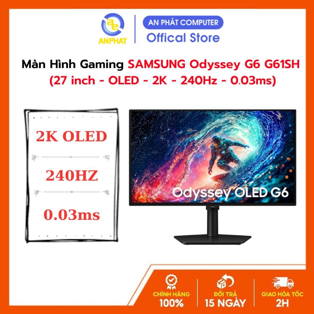 [BH 24 tháng] Màn Hình Gaming SAMSUNG Odyssey G6 G61SH LS27HG612SEXXV (27 inch - OLED - 2K - 240Hz - 0.03ms - Nâng hạ) | BigBuy360 - bigbuy360.vn