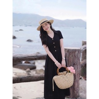 [HÀNG MỚI VỀ] Váy Dáng Dài Thiết Kế Liền Thân Phối Chân Váy Xước Thái SOLIIN Chất Thun Tăm Hàn Thanh Lịch DRESS