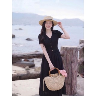[HÀNG MỚI VỀ] Váy Dáng Dài Thiết Kế Liền Thân Phối Chân Váy Xước Thái SOLIIN Chất Thun Tăm Hàn Thanh Lịch DRESS