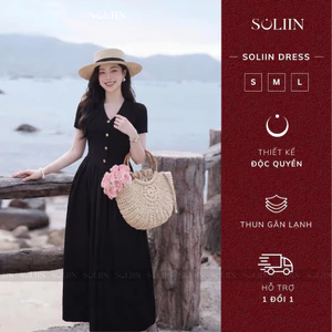 Váy Dáng Dài Thiết Kế Liền Thân Phối Chân Váy Xước Thái SOLIIN Chất Thun Tăm Hàn Thanh Lịch DRESS