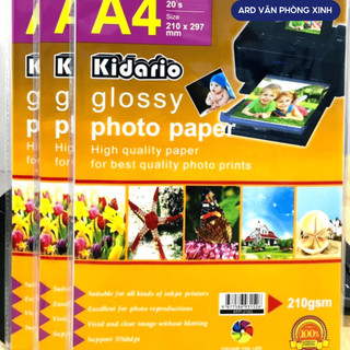 Giấy in ảnh bóng Kidario Glossy Photo Paper A4, giấy in phun sắc nét bề mặt bóng đẹp mắt