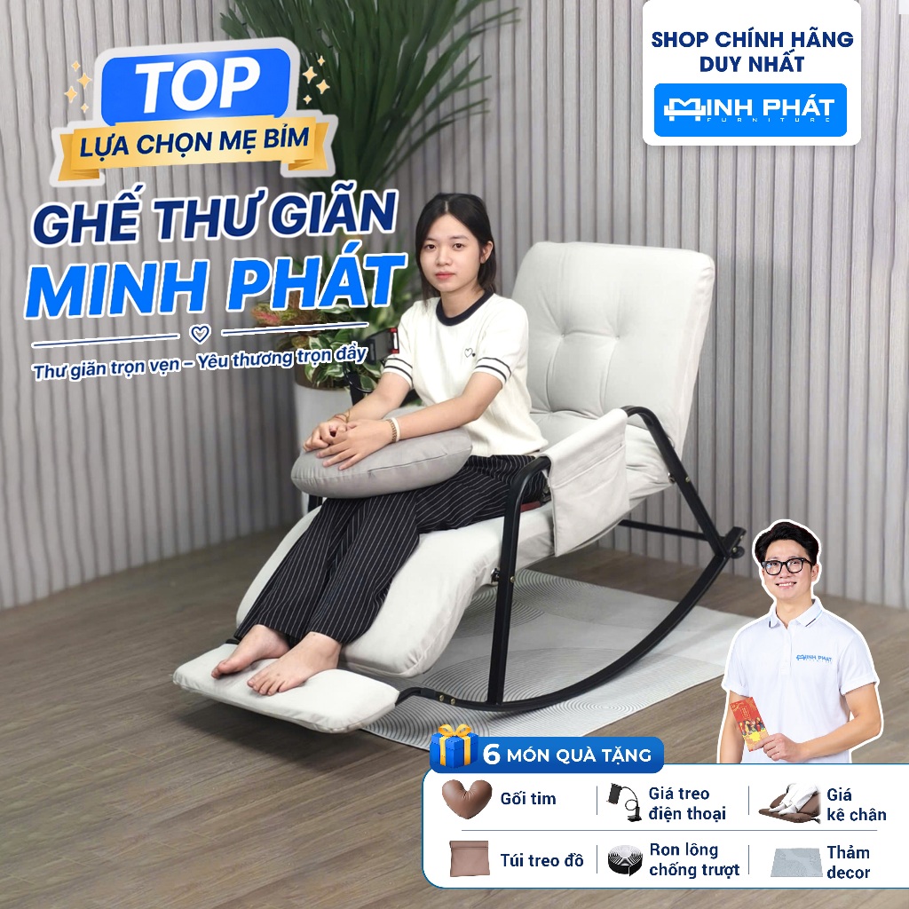 [MINH PHÁT] Ghế bập bênh thư giãn Đơn 5 nấc điều chỉnh khung thép mạ kẽm sơn tĩnh điện, ghế lười, ghế thư giãn