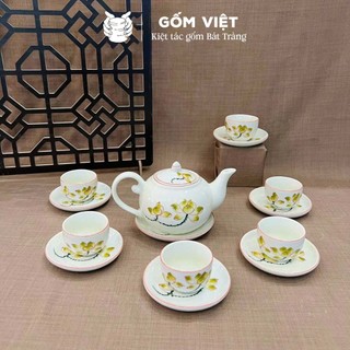 Bộ ấm chén dáng quả hồng men trắng vẽ tay 400ml gốm sứ Bát Tràng - Quà tặng cao cấp, in theo yêu cầu - Gốm Việt Pottery