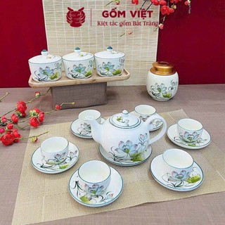 Bộ ấm chén dáng quả hồng men trắng vẽ tay 400ml gốm sứ Bát Tràng - Quà tặng cao cấp, in theo yêu cầu - Gốm Việt Pottery