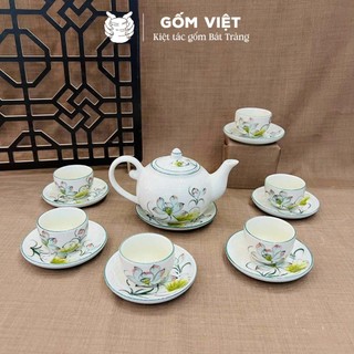 Bộ ấm chén dáng quả hồng men trắng vẽ tay 400ml gốm sứ Bát Tràng - Quà tặng cao cấp, in theo yêu cầu - Gốm Việt Pottery