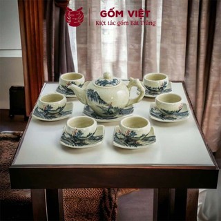Bộ ấm chén men rạn hoạ tiết sơn thuỷ nhiều kiểu dáng cao cấp - Gốm sứ Bát Tràng - Gốm Việt