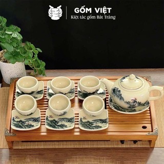 Bộ ấm chén men rạn hoạ tiết sơn thuỷ nhiều kiểu dáng cao cấp - Gốm sứ Bát Tràng - Gốm Việt