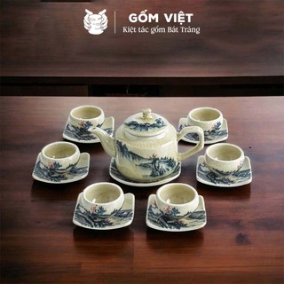 Bộ ấm chén men rạn hoạ tiết sơn thuỷ nhiều kiểu dáng cao cấp - Gốm sứ Bát Tràng - Gốm Việt