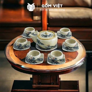 Bộ ấm chén men rạn hoạ tiết sơn thuỷ nhiều kiểu dáng cao cấp - Gốm sứ Bát Tràng - Gốm Việt