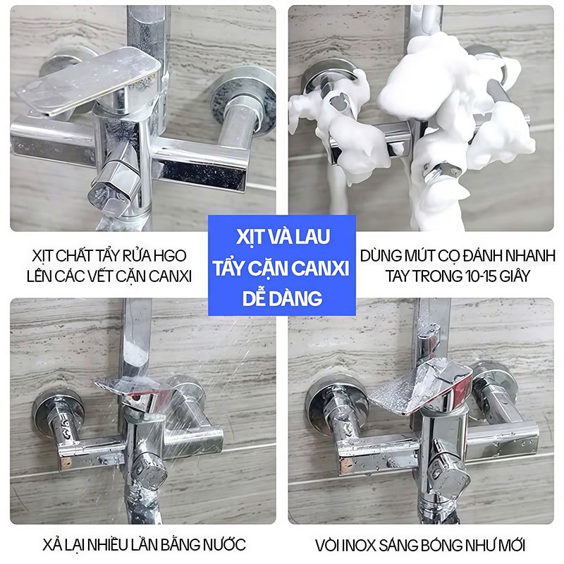 Tẩy Cặn Canxi Nhà Tắm HGO PLUS, Làm Sạch Kính, Vòi Sen, Bồn Sứ, Gạch Men, Gương Soi 500ML