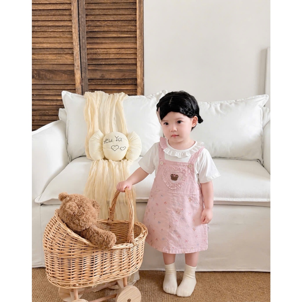 Sét Váy Yếm Bé Gái Dễ Thương Tệu Kids - Yếm Bé Gái Siêu Xinh Áo Coton Cổ Bèo Mùa Hè Cho Bé 11 - 21kg