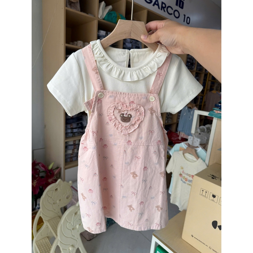 Sét Váy Yếm Bé Gái Dễ Thương Tệu Kids - Yếm Bé Gái Siêu Xinh Áo Coton Cổ Bèo Mùa Hè Cho Bé 11 - 21kg
