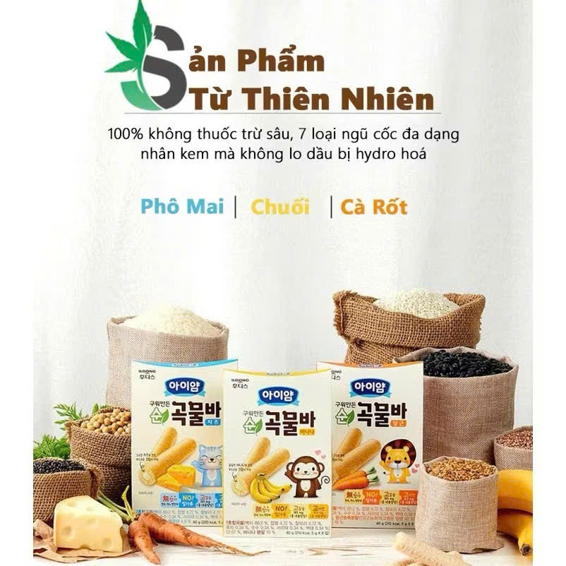 Bánh Cuộn Ngũ Cốc Ăn Dặm ILDONG Hàn Quốc Cho Bé 10M+. Bánh Nhân Kem Dễ Tan 40g