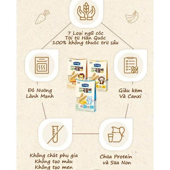 Bánh Cuộn Ngũ Cốc Ăn Dặm ILDONG Hàn Quốc Cho Bé 10M+. Bánh Nhân Kem Dễ Tan 40g