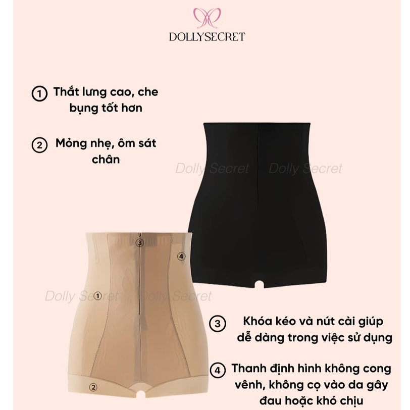 Quần Gen Bụng SHAPE LOCK Siết Eo Chống Cuộn DOLLY SECRET Có Khóa Kéo Và Mắc Cài Q11