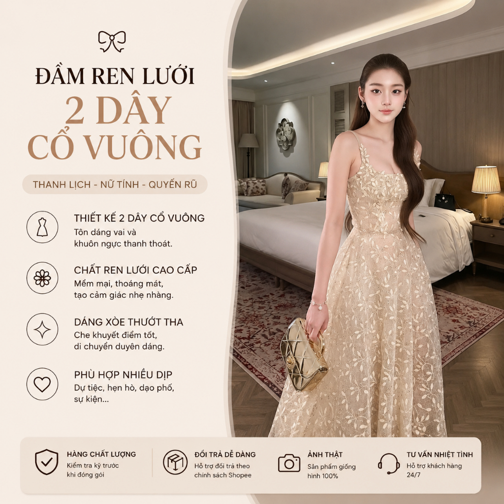 Đầm Ren SN Kim Sa ChouChou Đầm Dự Tiệc Nữ Cao Cấp Đầm Kim Sa Sang Trọng Váy Ren Tôn Dáng Thanh Lịch