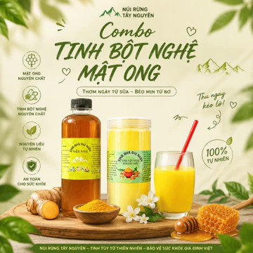 [Combo Tinh Bột Nghệ Mật Ong] Núi Rừng Tây Nguyên Cn2 - [500g Tinh Bột Nghệ Và 1 Lít Mật Ong Hoa Cà Phê]
