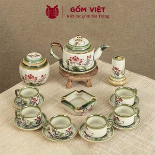 Bộ ấm chén vẽ tay dáng chữ thập nhiều họa tiết, dung tích 470ml - Gốm sứ Bát Tràng - Gốm Việt