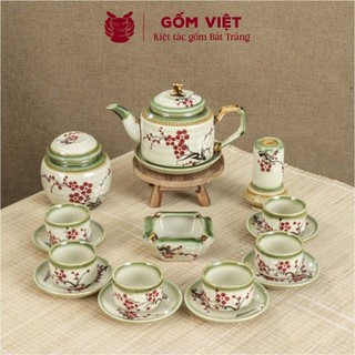 Bộ ấm chén vẽ tay dáng chữ thập nhiều họa tiết, dung tích 470ml - Gốm sứ Bát Tràng - Gốm Việt