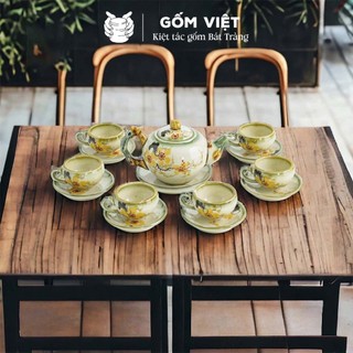 Bộ ấm chén vẽ tay dáng gốc cây nhiều họa tiết, dung tích 400ml, 620ml - Gốm sứ Bát Tràng - Gốm Việt