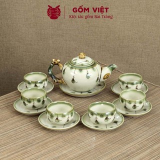 Bộ ấm chén vẽ tay dáng gốc cây nhiều họa tiết, dung tích 400ml, 620ml - Gốm sứ Bát Tràng - Gốm Việt