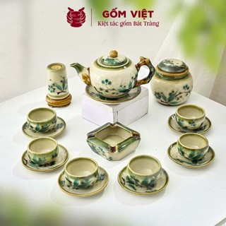 Bộ ấm chén vẽ tay dáng gốc cây nhiều họa tiết, dung tích 400ml, 620ml - Gốm sứ Bát Tràng - Gốm Việt