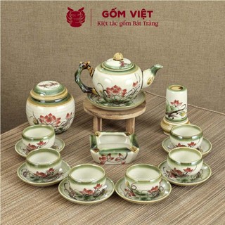 Bộ ấm chén vẽ tay dáng gốc cây nhiều họa tiết, dung tích 400ml, 620ml - Gốm sứ Bát Tràng - Gốm Việt