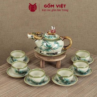Bộ ấm chén vẽ tay dáng trâu nhiều họa tiết, dung tích 350 - 500ml - Gốm sứ Bát Tràng - Gốm Việt