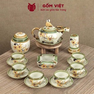 Bộ ấm chén vẽ tay dáng trâu nhiều họa tiết, dung tích 350 - 500ml - Gốm sứ Bát Tràng - Gốm Việt