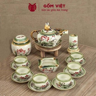 Bộ ấm chén vẽ tay dáng trâu nhiều họa tiết, dung tích 350 - 500ml - Gốm sứ Bát Tràng - Gốm Việt