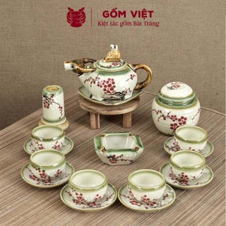 Bộ ấm chén vẽ tay dáng trâu nhiều họa tiết, dung tích 350 - 500ml - Gốm sứ Bát Tràng - Gốm Việt