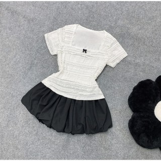 Set Áo Váy Bigsize Nữ Tiểu Thư Áo Thun Vải Ren Mỏng Mềm Mại Phối Chân Váy Bí Cho Nữ Chubby SET939