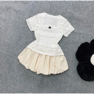 Set Áo Váy Bigsize Nữ Tiểu Thư Áo Thun Vải Ren Mỏng Mềm Mại Phối Chân Váy Bí Cho Nữ Chubby SET939