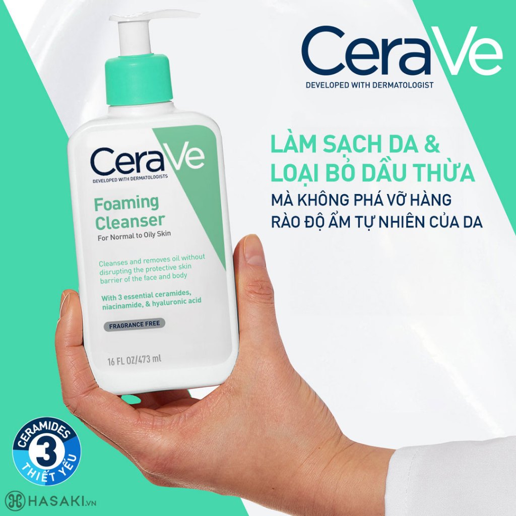 Sữa rửa mặt foaming giúp làm sạch sâu và dưỡng ẩm dịu nhẹ dành cho da dầu - CeraVe Foaming Facial Cleanser 236ML