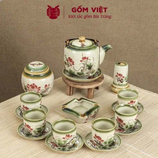 Bộ ấm chén vẽ tay dáng vại to nhiều họa tiết, dung tích 500ml, 600ml - Gốm sứ Bát Tràng - Gốm Việt