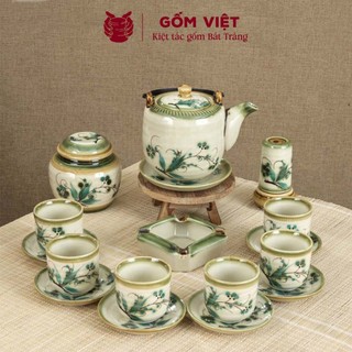 Bộ ấm chén vẽ tay dáng vại to nhiều họa tiết, dung tích 500ml, 600ml - Gốm sứ Bát Tràng - Gốm Việt