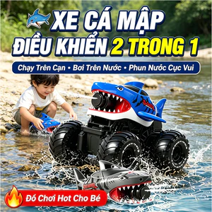 XE CÁ MẬP ĐIỀU KHIỂN TỪ XA SIÊU NGẦU - 2 TRONG 1 LỘI NƯỚC CHẠY ĐỊA HÌNH, PHUN NƯỚC ĐỘC ĐÁO, CHỊU VA ĐẬP, SẠC USB ĐỒ CHƠI