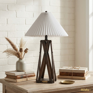 Đèn Ngủ Để Bàn HILEKS Thiết Kế Hiện Đại Chân Gỗ Chắc Chắn Chụp Đèn Xếp Ly Decor Sang Trọng