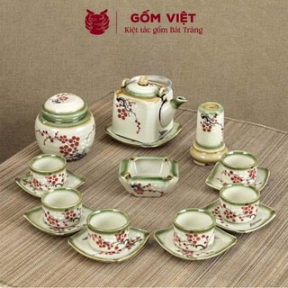 Bộ ấm chén vẽ tay dáng vuông nhiều họa tiết, dung tích 340 - 450ml - Gốm sứ Bát Tràng - Gốm Việt