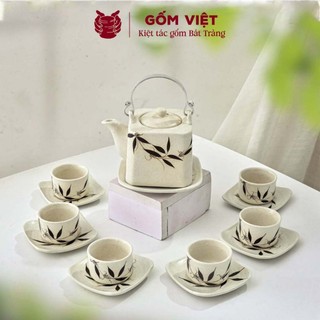 Bộ ấm chén vẽ tay dáng vuông nhiều họa tiết, dung tích 340 - 450ml - Gốm sứ Bát Tràng - Gốm Việt