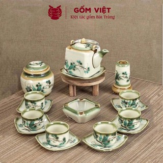 Bộ ấm chén vẽ tay dáng vuông nhiều họa tiết, dung tích 340 - 450ml - Gốm sứ Bát Tràng - Gốm Việt