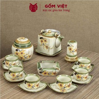 Bộ ấm chén vẽ tay dáng vuông nhiều họa tiết, dung tích 340 - 450ml - Gốm sứ Bát Tràng - Gốm Việt