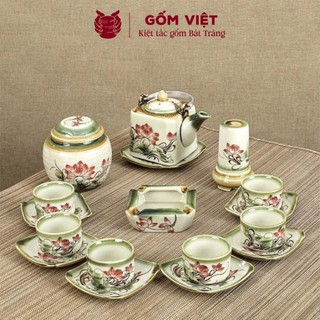 Bộ ấm chén vẽ tay dáng vuông nhiều họa tiết, dung tích 340 - 450ml - Gốm sứ Bát Tràng - Gốm Việt