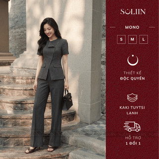 [SALE 14-16/7] Set Đồ Peplum Vest Phối Cổ Lệch SOLIIN Set Áo Peplum Phối Quần Loe Thanh Lịch | MONO SET