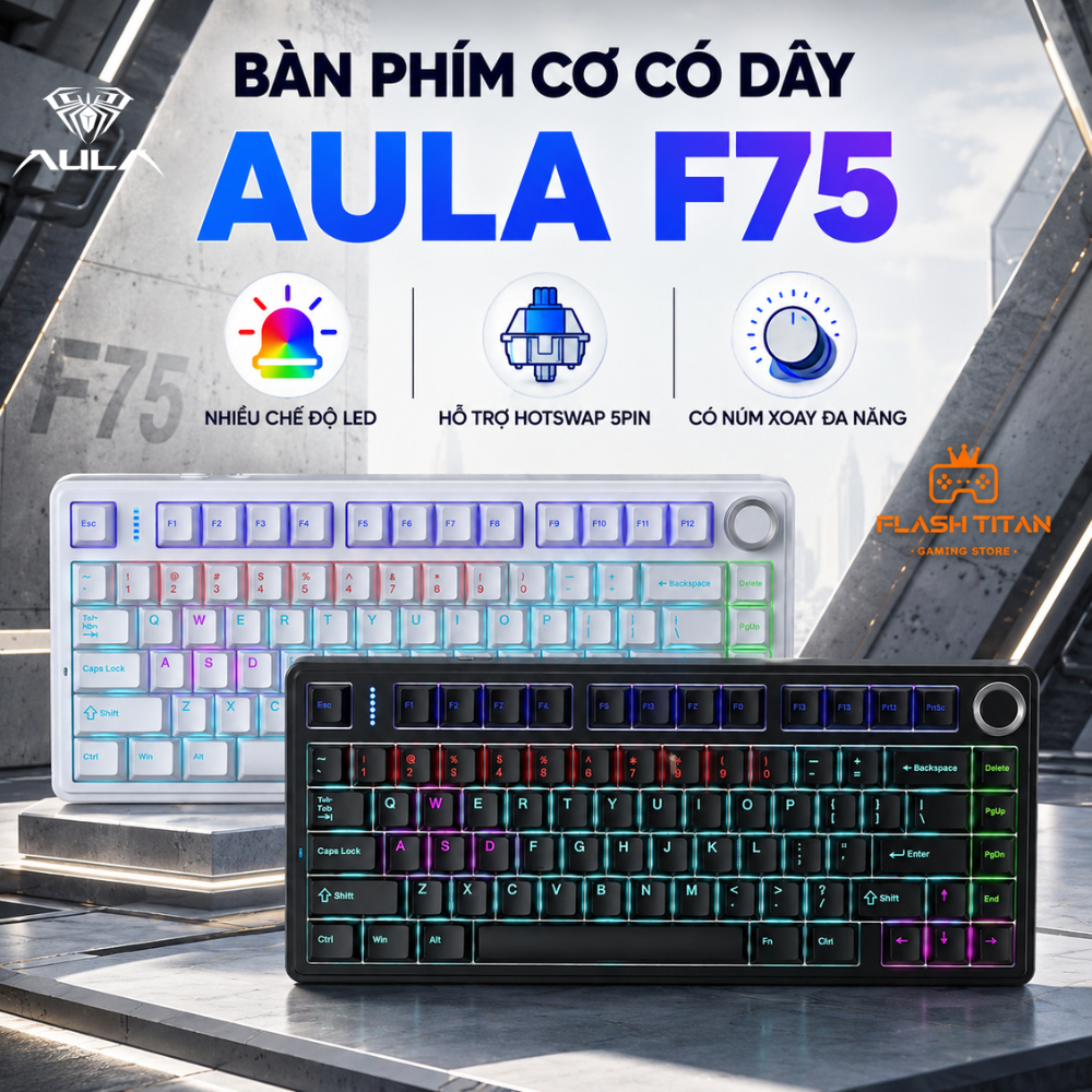 Bàn Phím Cơ Có Dây AULA F75 - Nhiều chế độ led - Hỗ trợ Hotswap 5pin  - Có núm xoay đa năng, Dùng Cho PC, Laptop | BigBuy360 - bigbuy360.vn