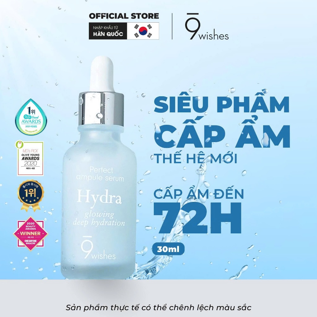 [VHL x 9 Wishes] COMBO 02 Serum 9Wishes dưỡng ẩm Hydra II/Nano Ampule 30ml + Quà 1 Bông tẩy trang 200 pads