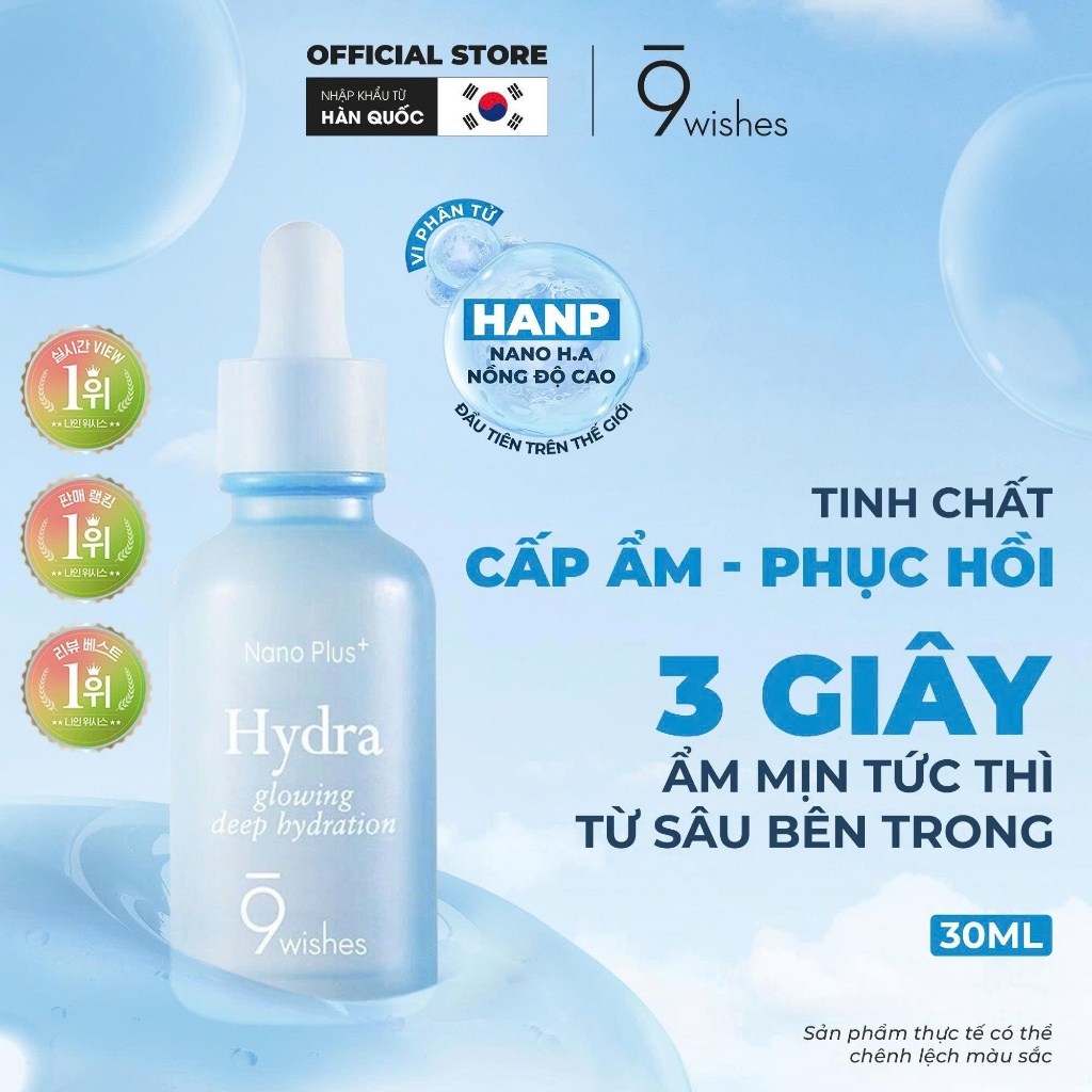 [VHL x 9 Wishes] COMBO 02 Serum 9Wishes dưỡng ẩm Hydra II/Nano Ampule 30ml + Quà 1 Bông tẩy trang 200 pads