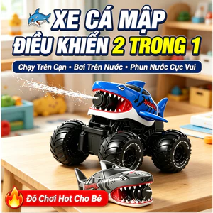XE ĐIỀU KHIỂN TỪ XA CÁ MẬP 2 TRONG 1 LỘI NƯỚC - ĐỒ CHƠI SIÊU BỀN, CÓ PHUN NƯỚC, LỐP ĐỊA HÌNH, SẠC USB PHÙ HỢP TẶNG QUÀ S