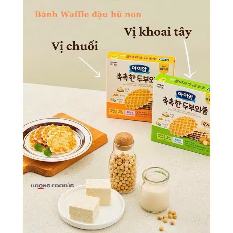 Bánh Waffles Đậu Hũ Non ILDONG Hàn Quốc Cho Bé 12M+. Bánh Quế Ăn Dặm Mềm Xốp 64g